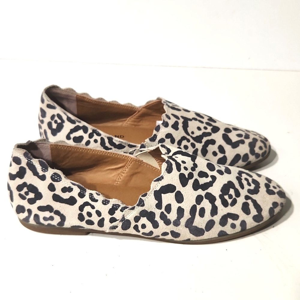 Lucky Brand Clooey Scalloped Suede Leopard Print Flat Loafers Size 8.5M - Picture 4 of 13